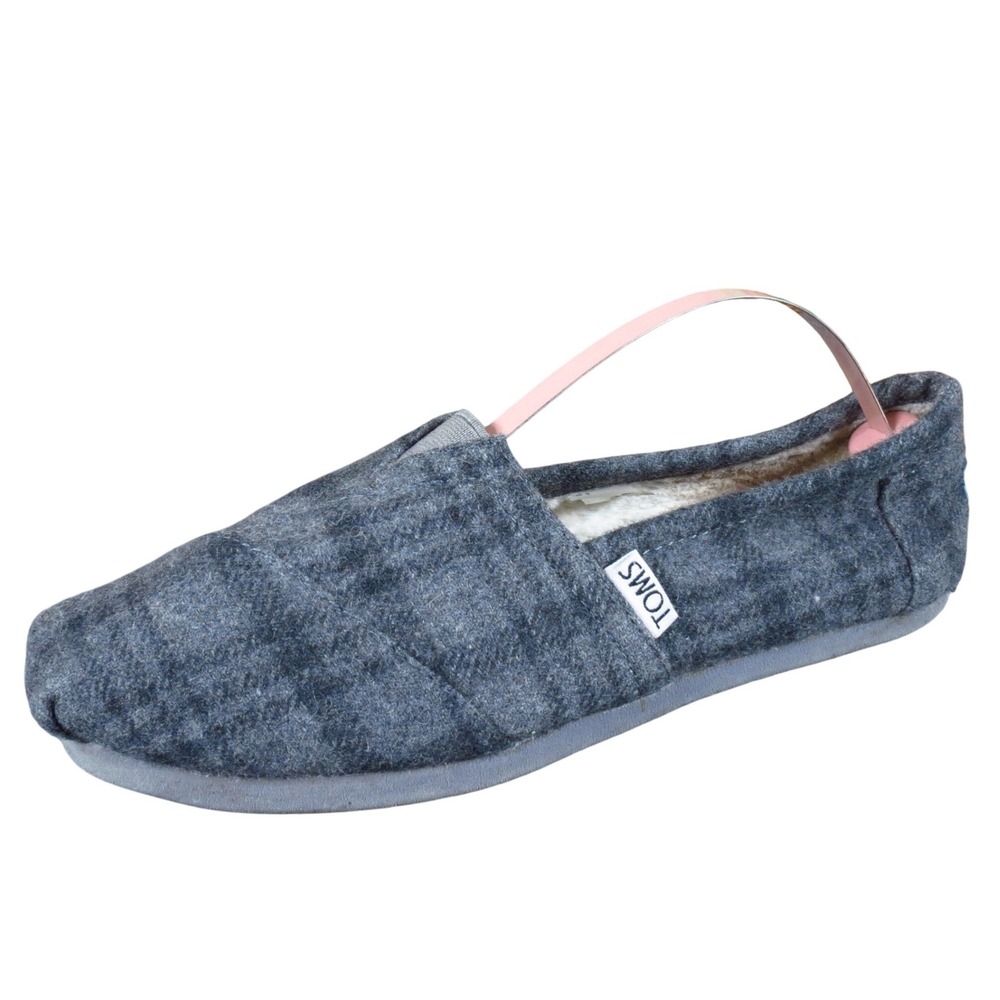 TOMS Classic Plaid Wool Women Flat Loafer Size 6.5 Casual Slip On Gray Alpargata